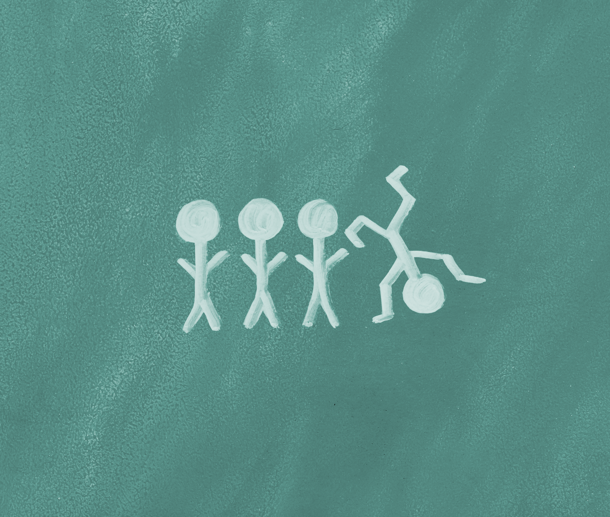 Illustration: Eine herausstechende Figur zwischen anderen – Symbol für Individualität und Neurodiversität